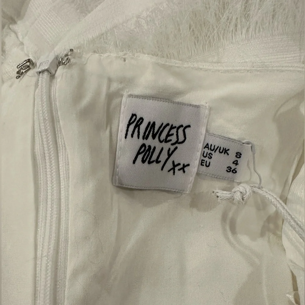 Princess Polly Molina White Mini Dress Size 4 straps eyelash ruffle fringe NWT - Picture 12 of 12